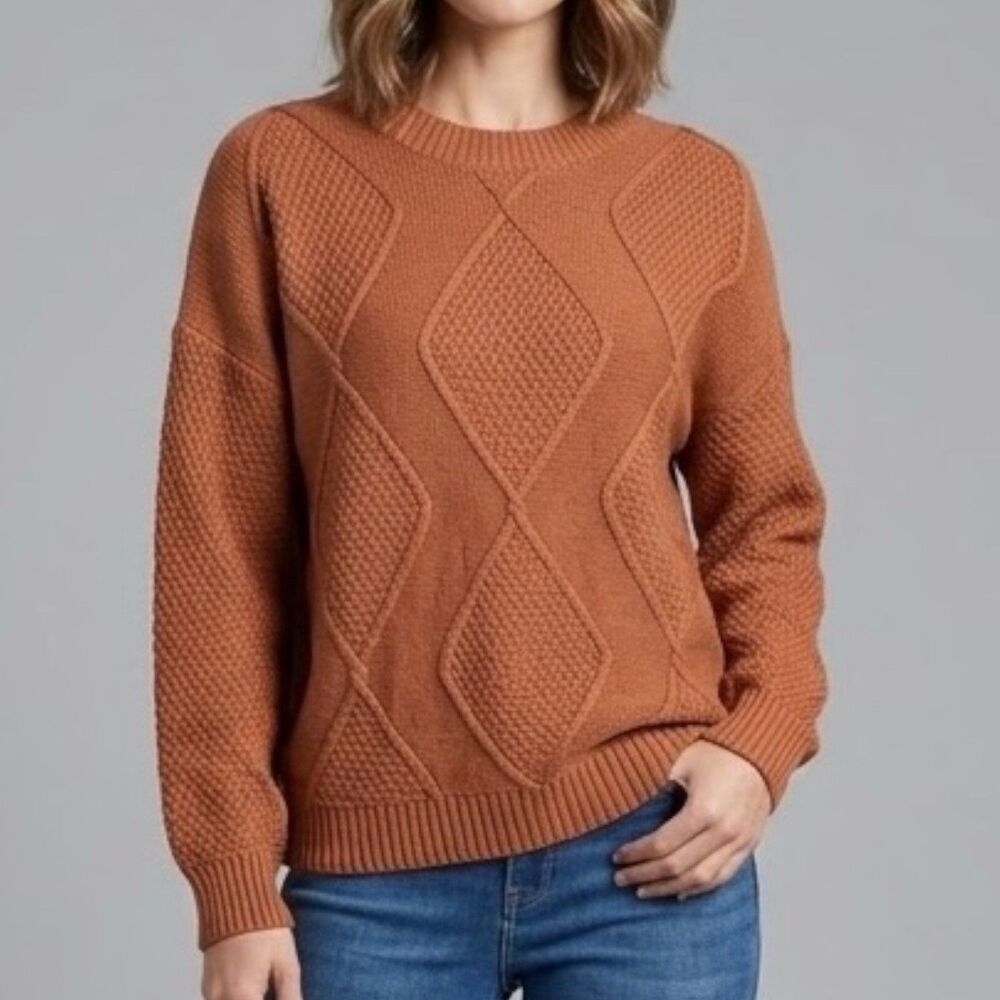 SheIn Womens Cable Knit Diamond Pullover Sweater Brown Sz 2XL Granolagirl Earth